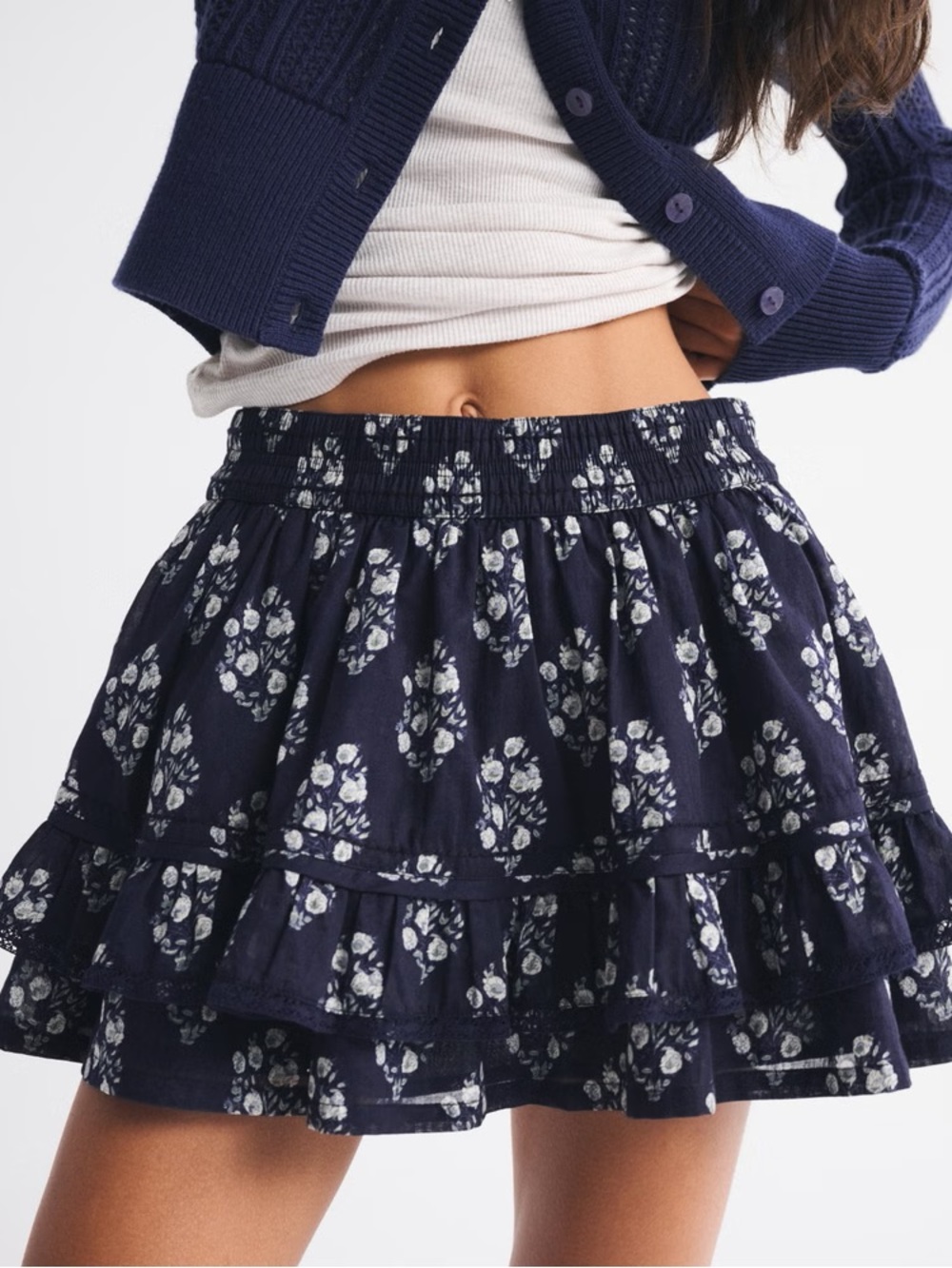 Abercrombie & Fitch Navy Floral Tiered Mini Skirt